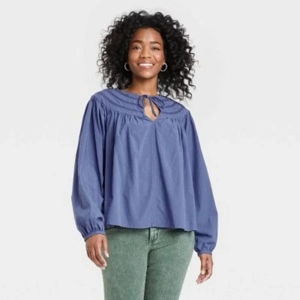 UNIVERSAL Thread Blue Tie-Front Blouse M